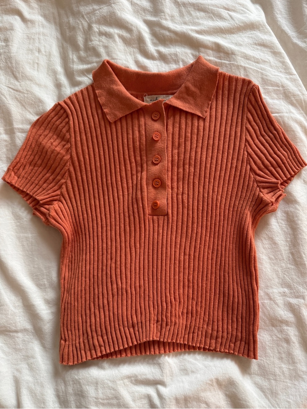 Ribbed Polo Top in Terracotta Orange